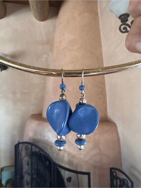 Artisan Blue Heart Bead Dangle Earrings
